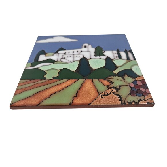 Triton Tile Sterling Vineyards Scene Hot Plate Hand Painted Vintage 6 in Square - Picture 4 of 10